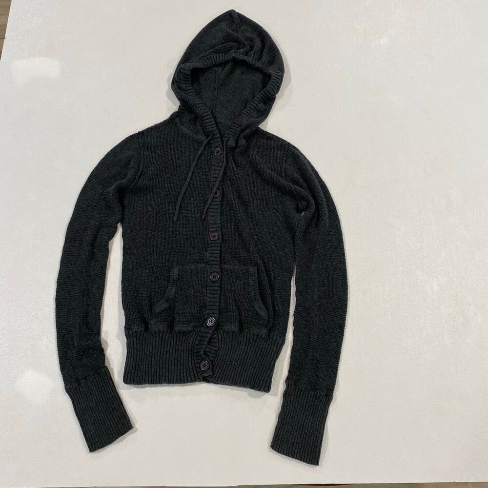 Aeropostale Women’s Gray Knit Hooded Button Cardigan Size Large